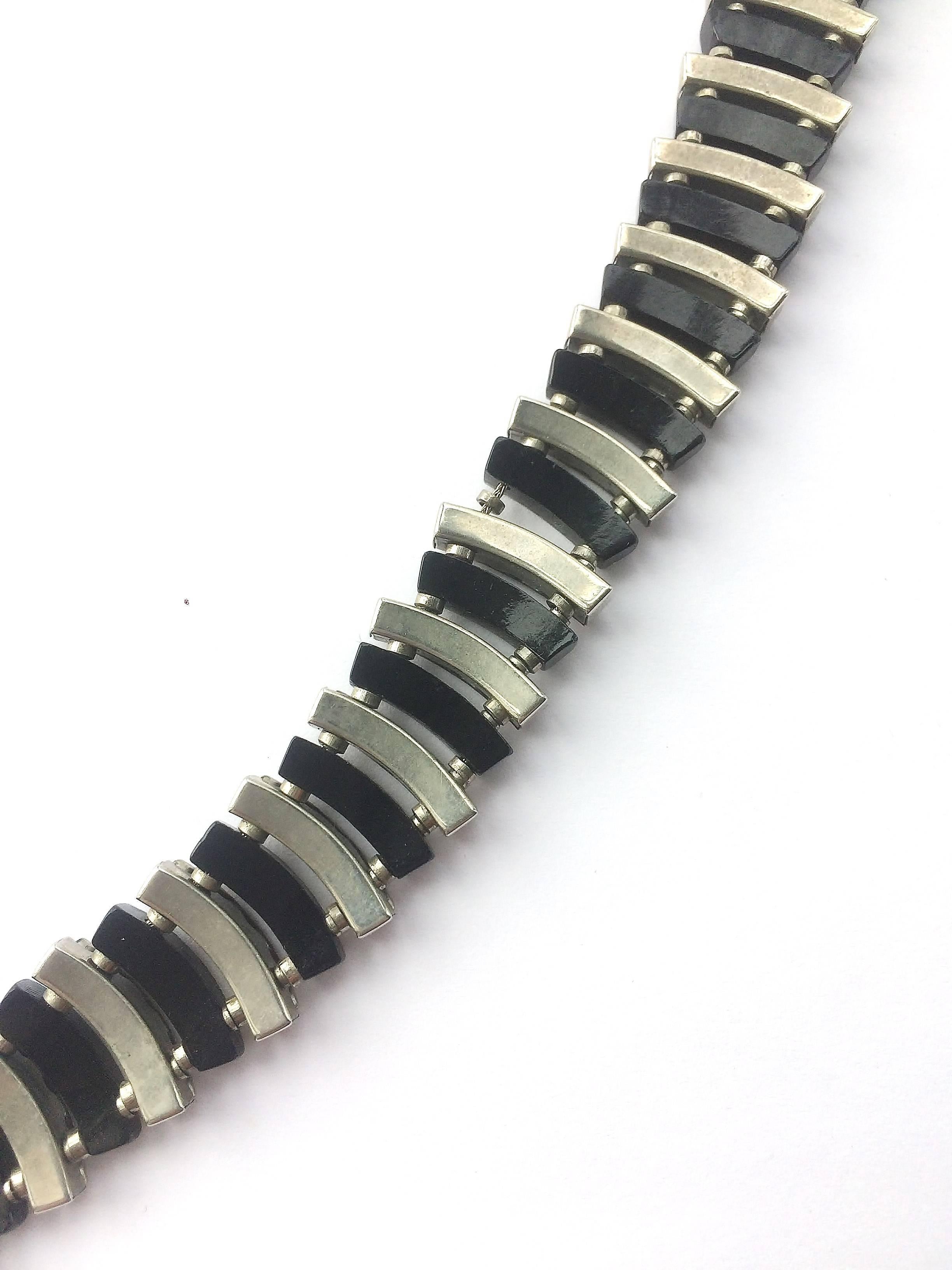 Art Deco Black Bakelite and channel set paste necklace, Randel, Germany, 1930s