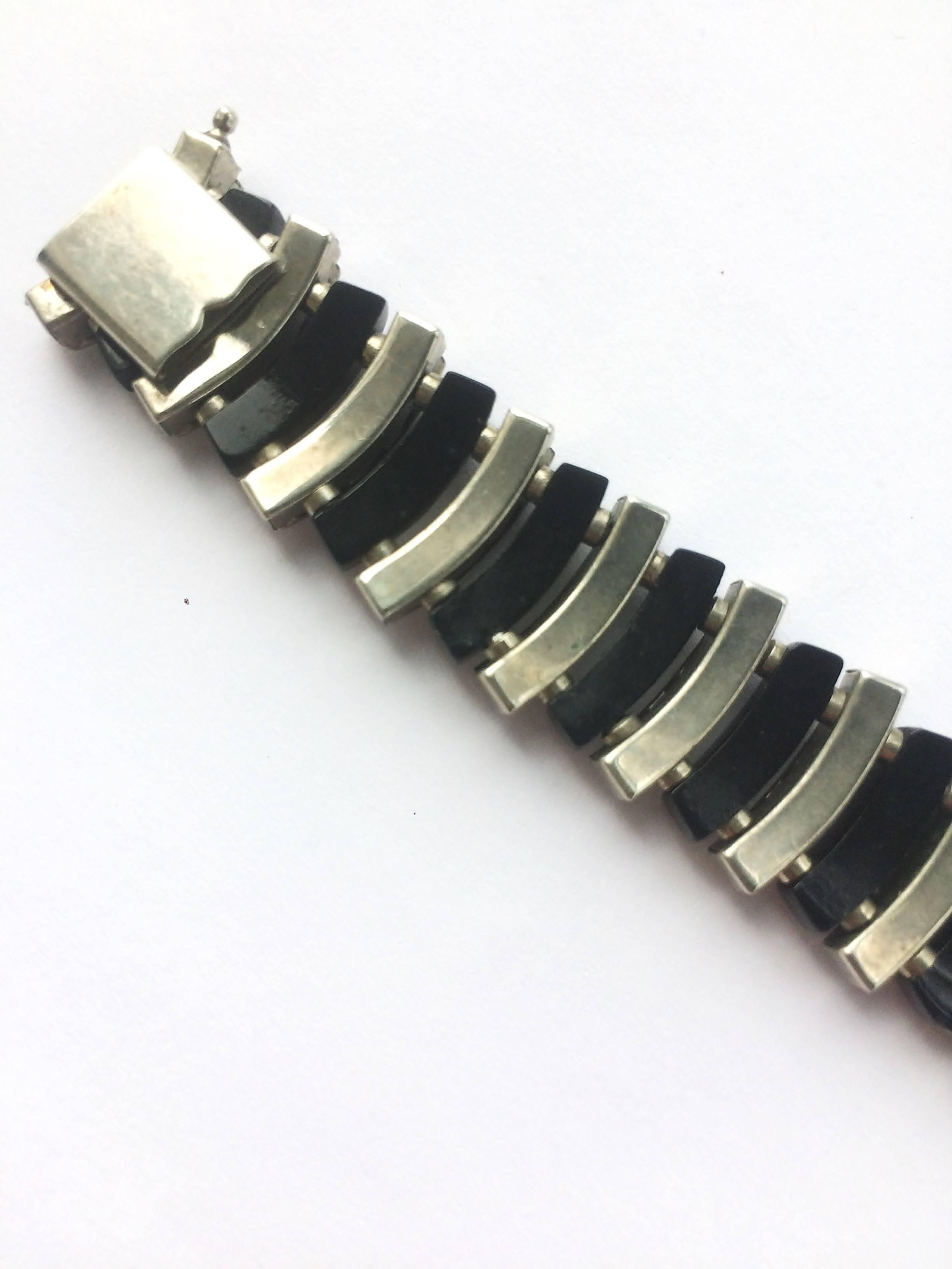 Black Bakelite and channel set paste necklace, Randel, Germany, 1930s In Good Condition In Greyabbey, County Down