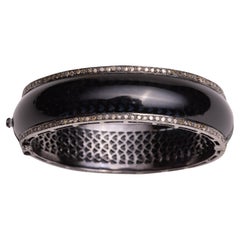 Vintage Black Bakelite and Diamond Bangle Bracelet