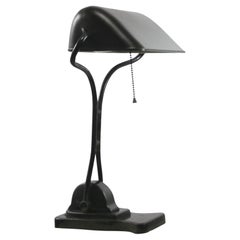 Vintage Black Bakelite Iron Banker's Table Desk Lamp 