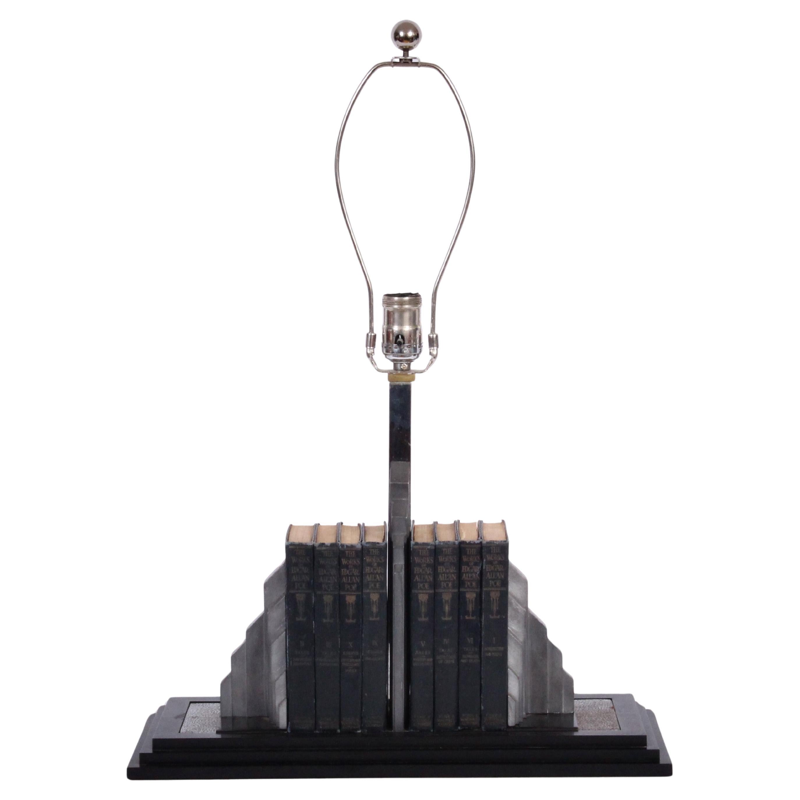 Black Bakelite & Nickel "Skyscraper" Library Bookend Table Lamp, 1920's For Sale