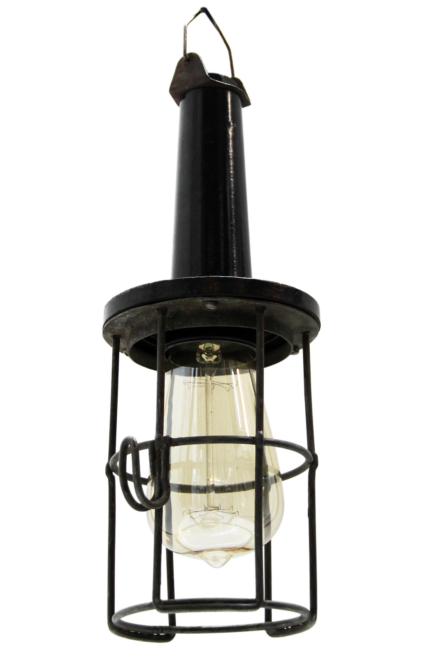 German Black Bakelite Vintage Industrial Metal Cage Work Lights For Sale