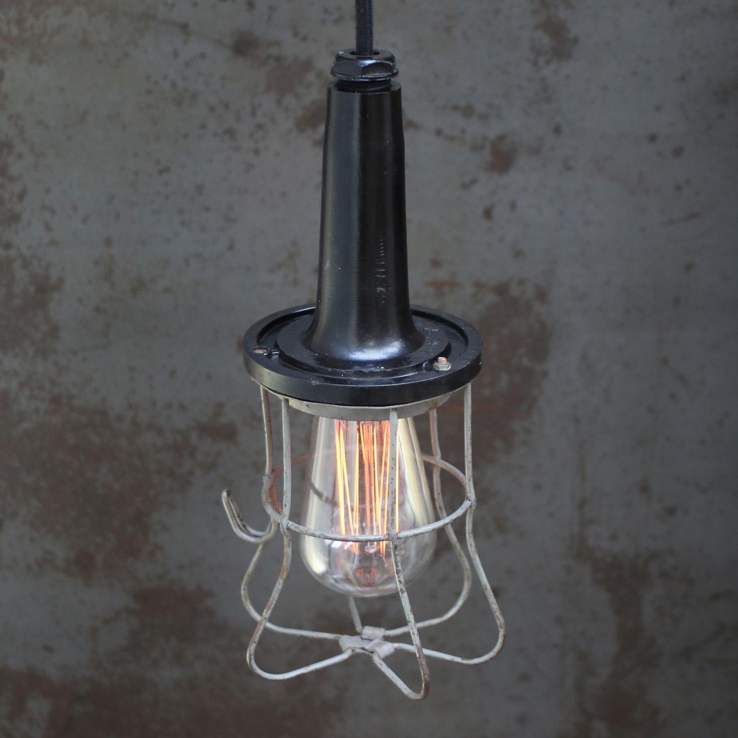 German Black Bakelite Vintage Industrial Metal Cage Work Lights For Sale