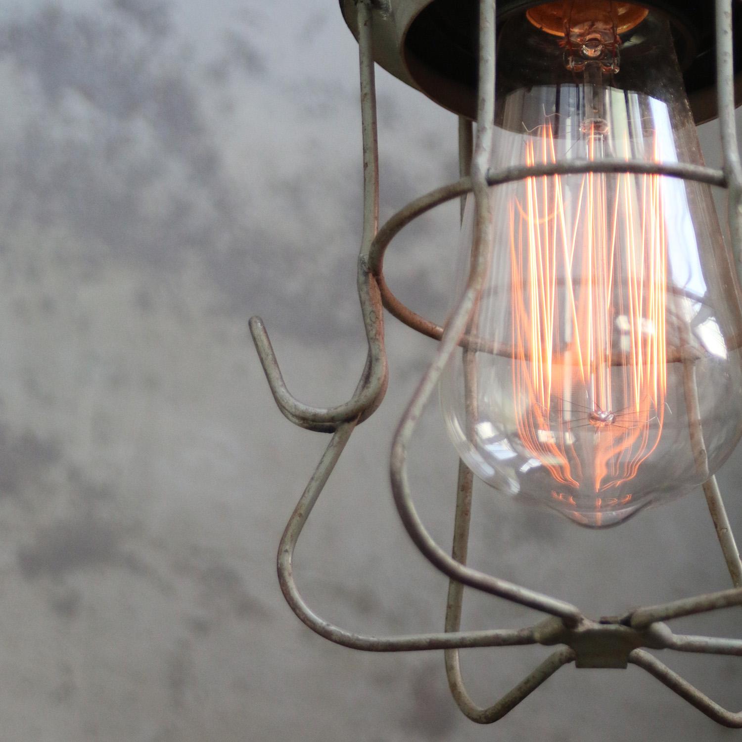 20th Century Black Bakelite Vintage Industrial Metal Cage Work Lights For Sale