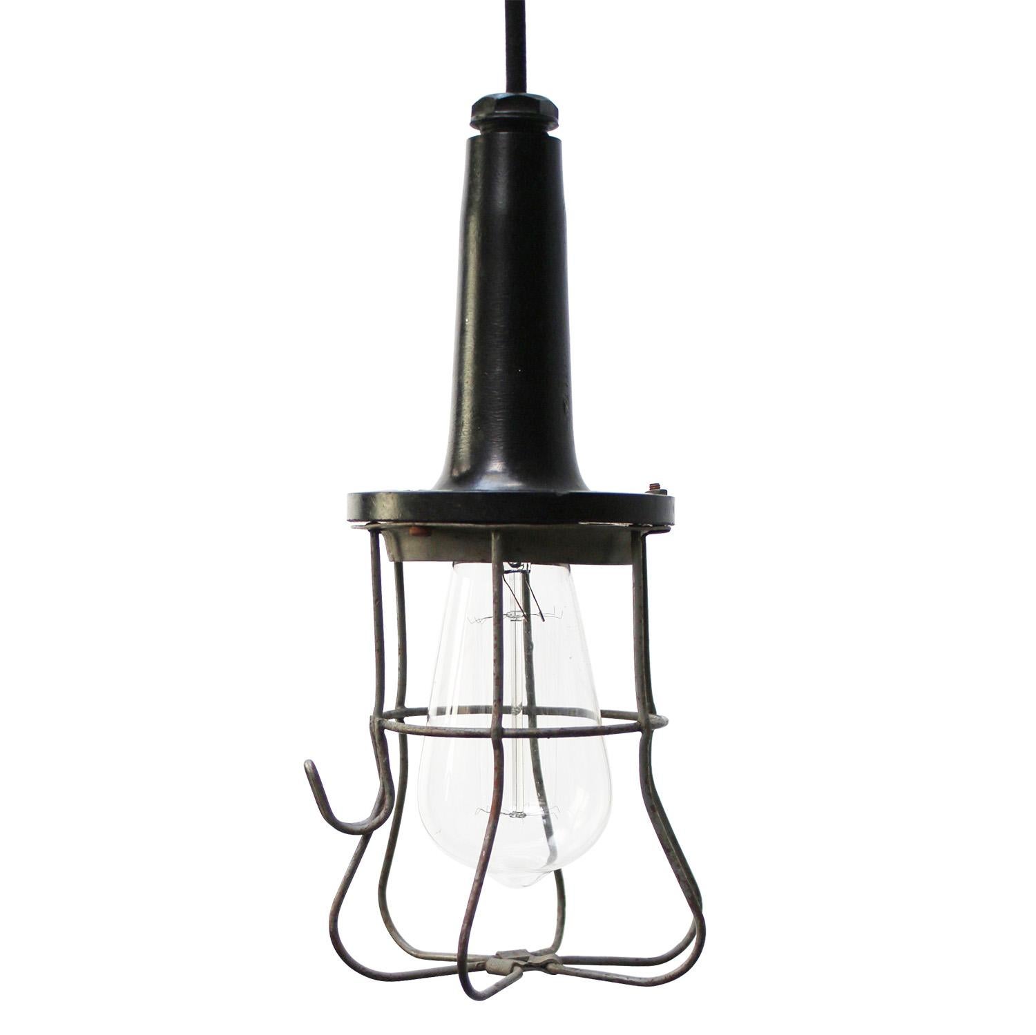 Black Bakelite Vintage Industrial Metal Cage Work Lights For Sale 1