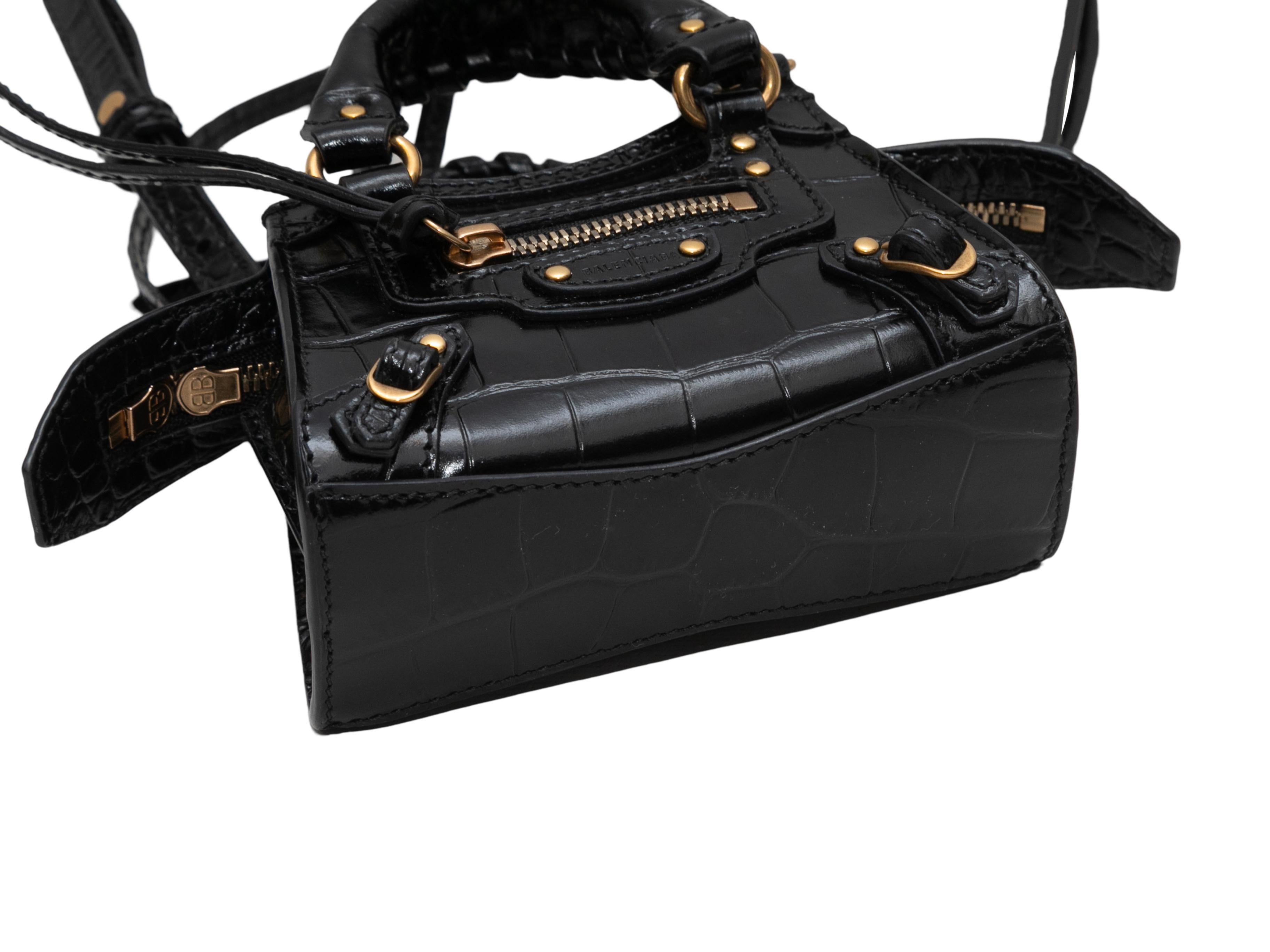 Black Balenciaga Embossed Croc Super Nano City Bag In Good Condition In New York, NY