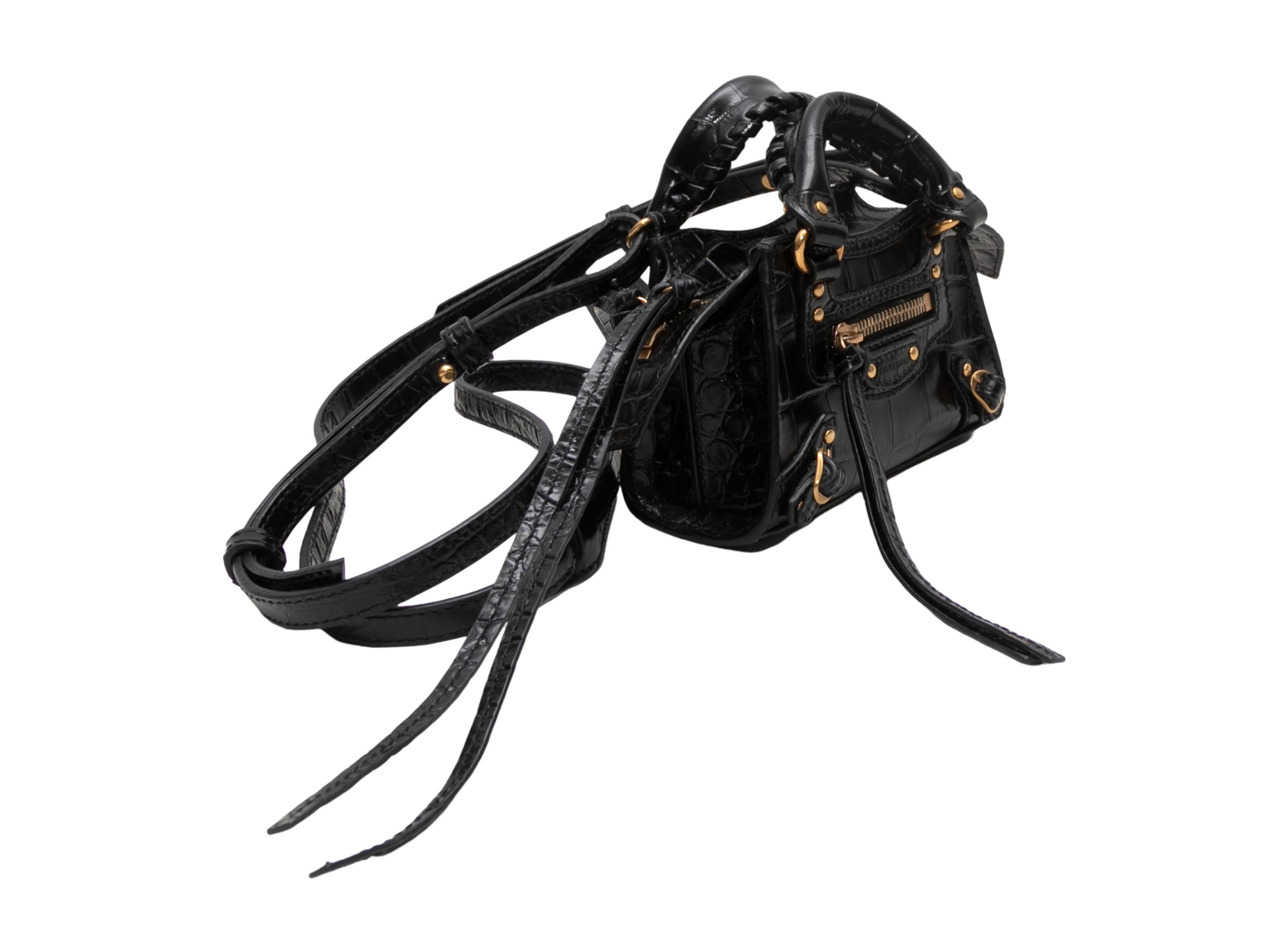 Women's Black Balenciaga Embossed Croc Super Nano City Bag