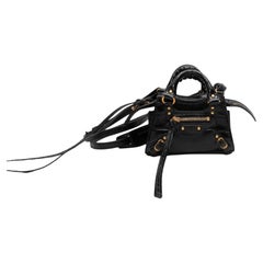 Black Balenciaga Embossed Croc Super Nano City Bag
