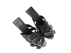 Black Balenciaga Heeled Slide Buckle Sandals