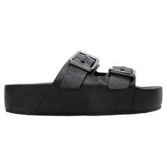 Black Balenciaga Leather Platform Slide Sandals Size 40
