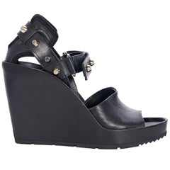 Balenciaga Black Leather Wedge Sandals