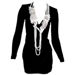 Black Balmain Embellished Velvet Mini Dress
