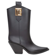 Black Balmain Pointed-Toe Rubber Western Boots Size 40