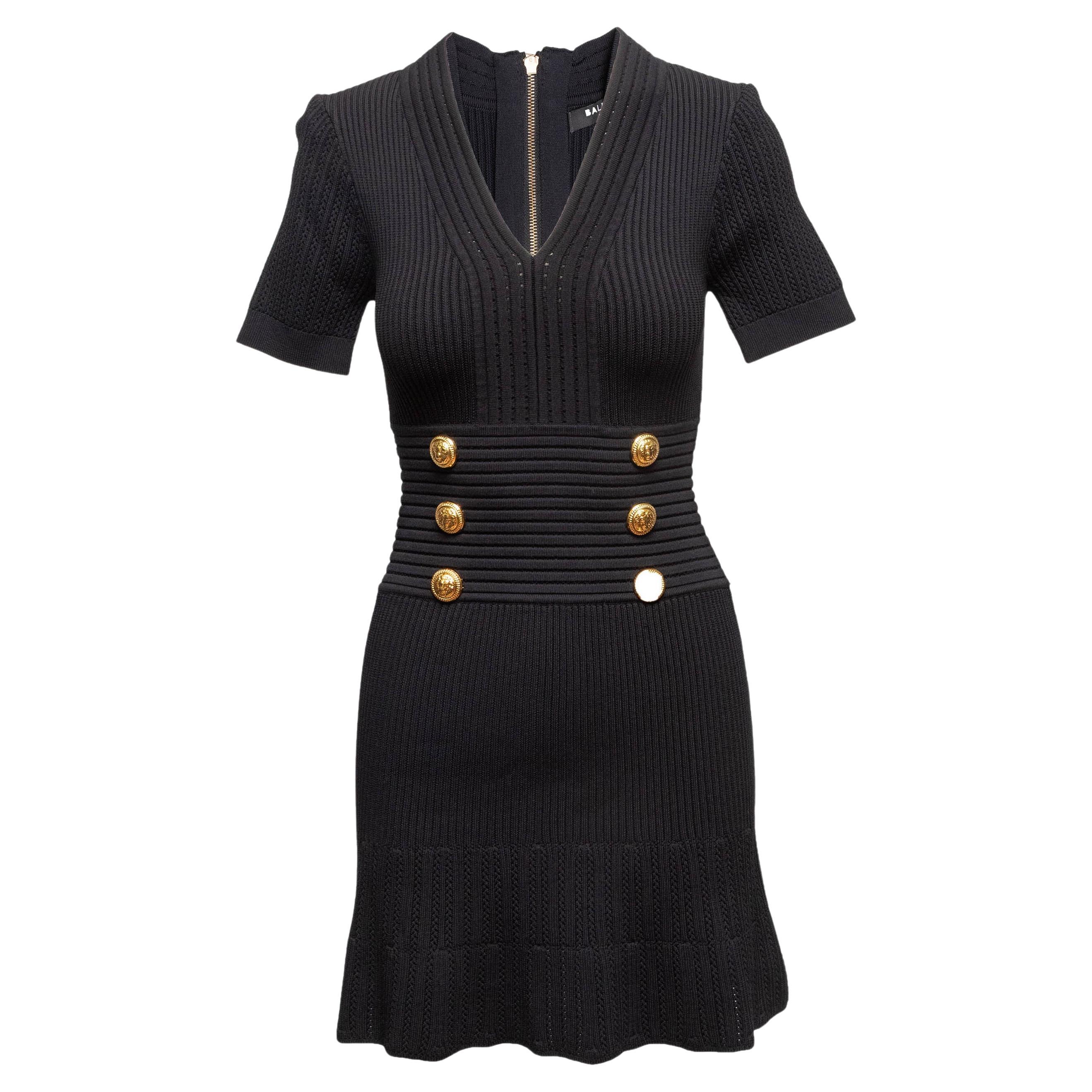 Black Balmain Short Sleeve Knit Dress Size US S