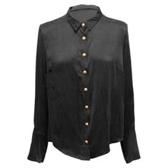 Top Balmain nero a maniche lunghe in seta con bottoni Taglia FR 44