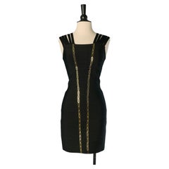 Black bandage cocktail dress with gold metal chain HERVE LEGER
