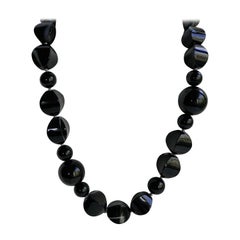 Black Banded Agate Black Onyx 925 Sterling Vermeil Clasp Gemstone Necklace