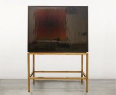 Modern Black Dry  Bar with Metal Base and Black Mosaic Glass by Ercole Home