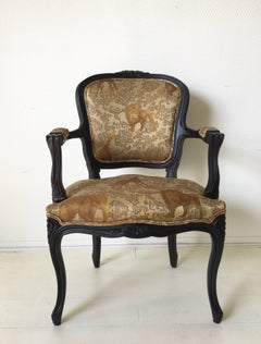 Black Baroque Armchair with Wildlife Designed Fabric by Ascension Latorre, Spain