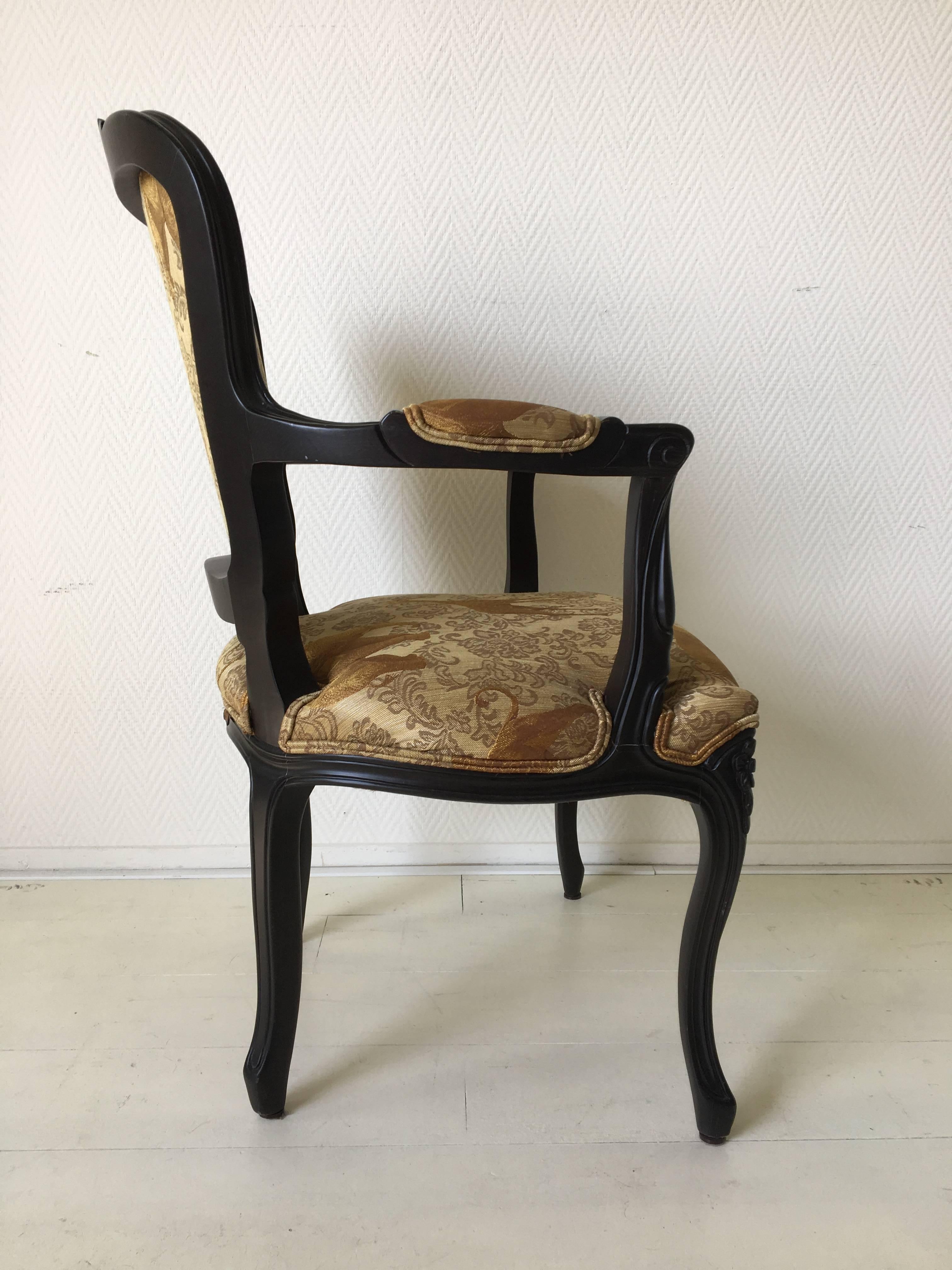 Contemporary Black Baroque Armchair with Wildlife Designed Fabric by Ascension Latorre, Spain For Sale
