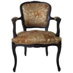 Black Baroque Armchair with Wildlife Designed Fabric by Ascension Latorre, Spain