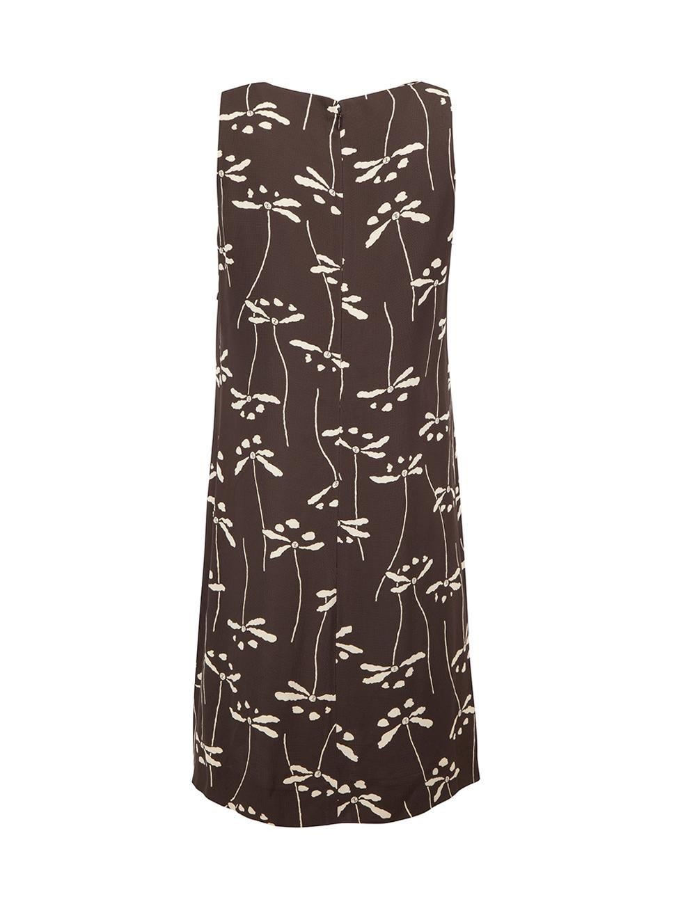Vintage 1998 Brown Floral Print CC Logo Knee Length Dress Size L In Good Condition In London, GB