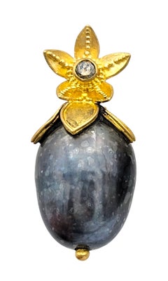Black Baroque Pearl & Flower Stud Earrings with Chocolate Diamonds 20 Karat Gold