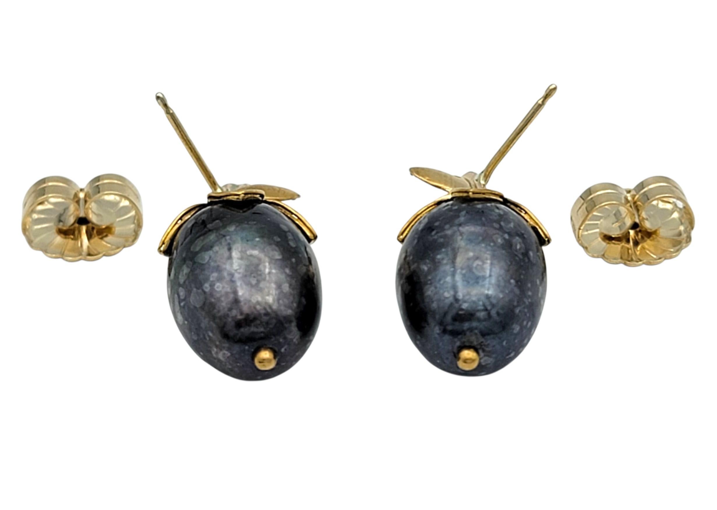 Boucles d'oreilles perles baroques noires et fleurs avec diamants chocolatés or 20 carats Pour femmes en vente