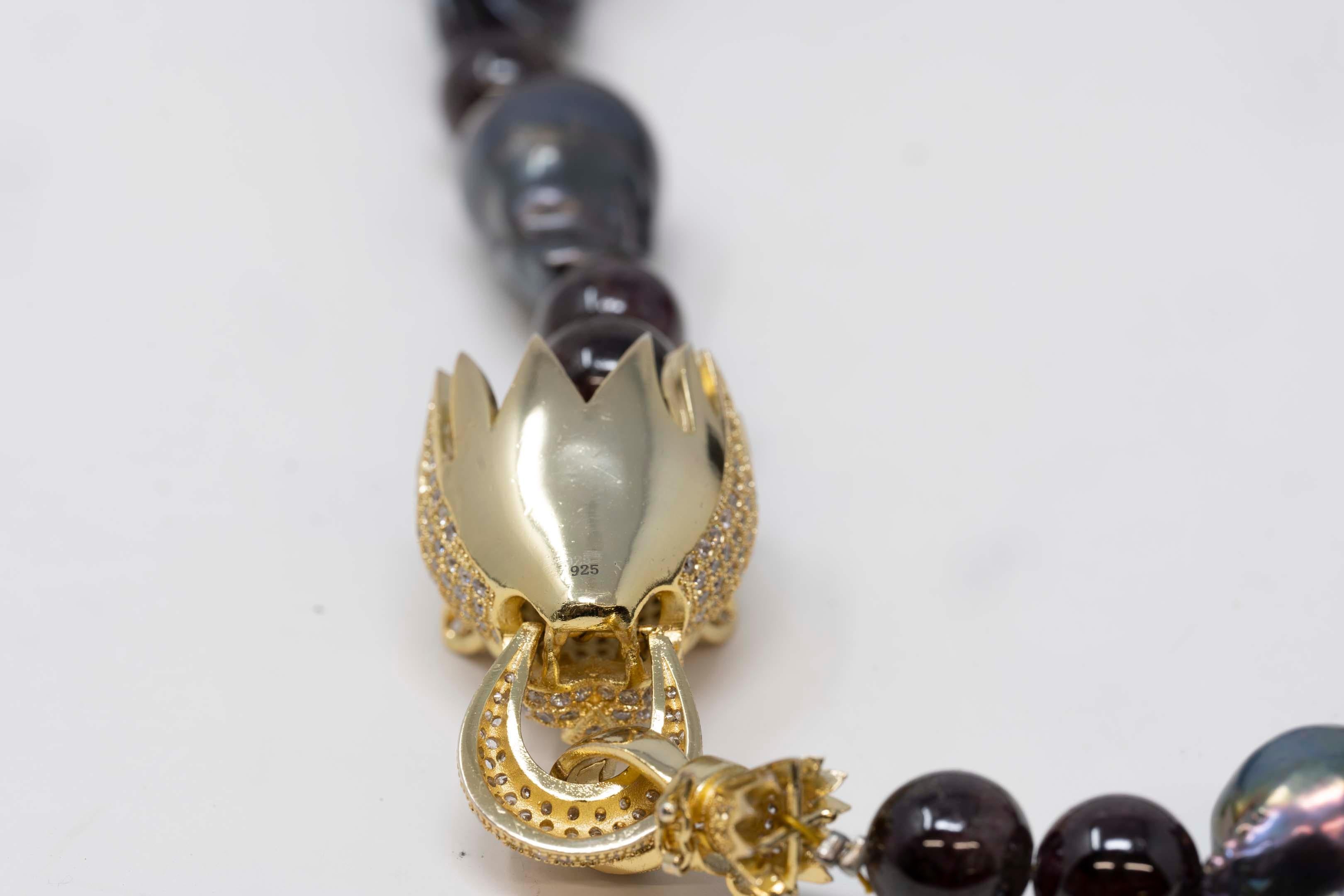 Parure collier de perles baroques noires en vente 2