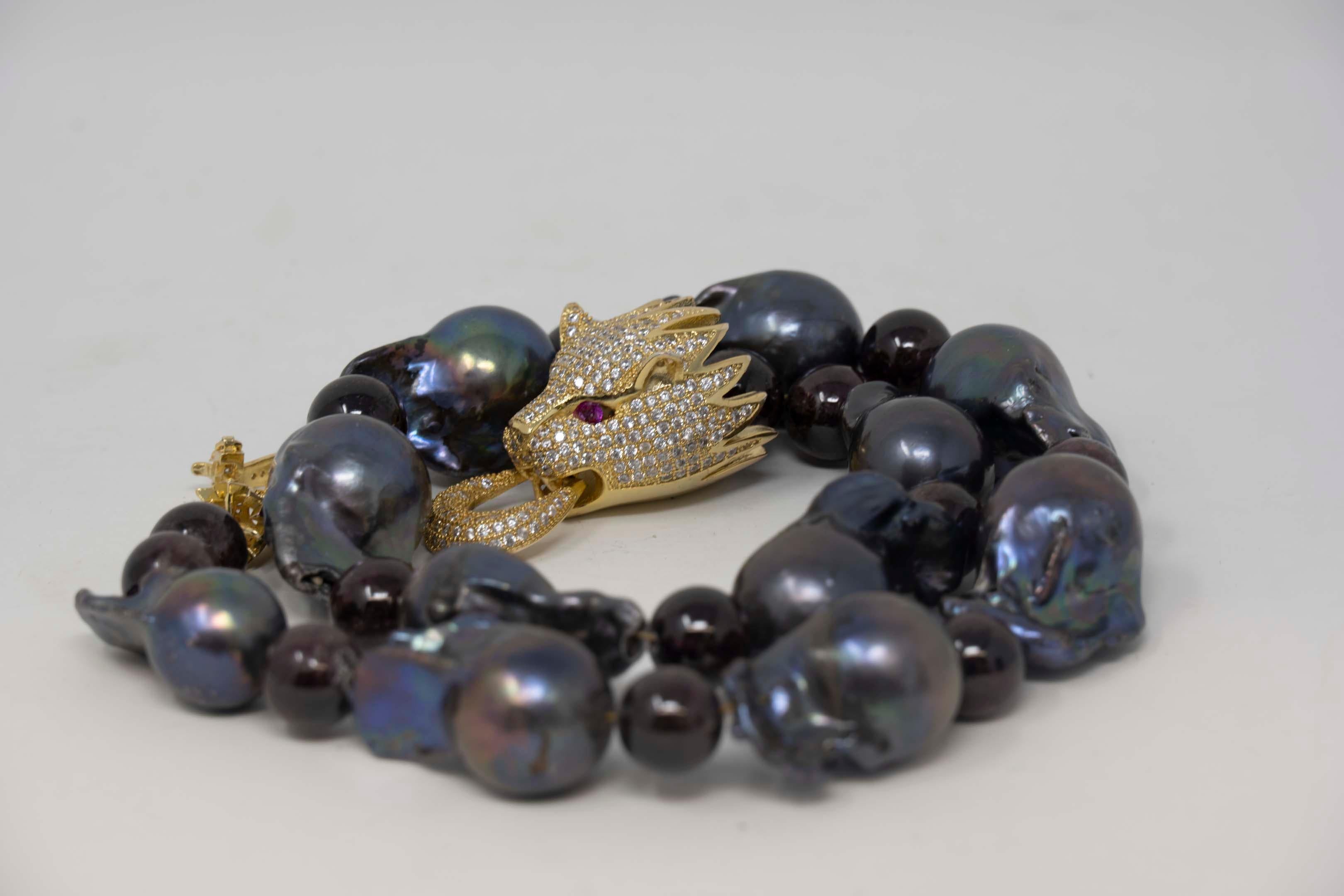Parure collier de perles baroques noires en vente 4