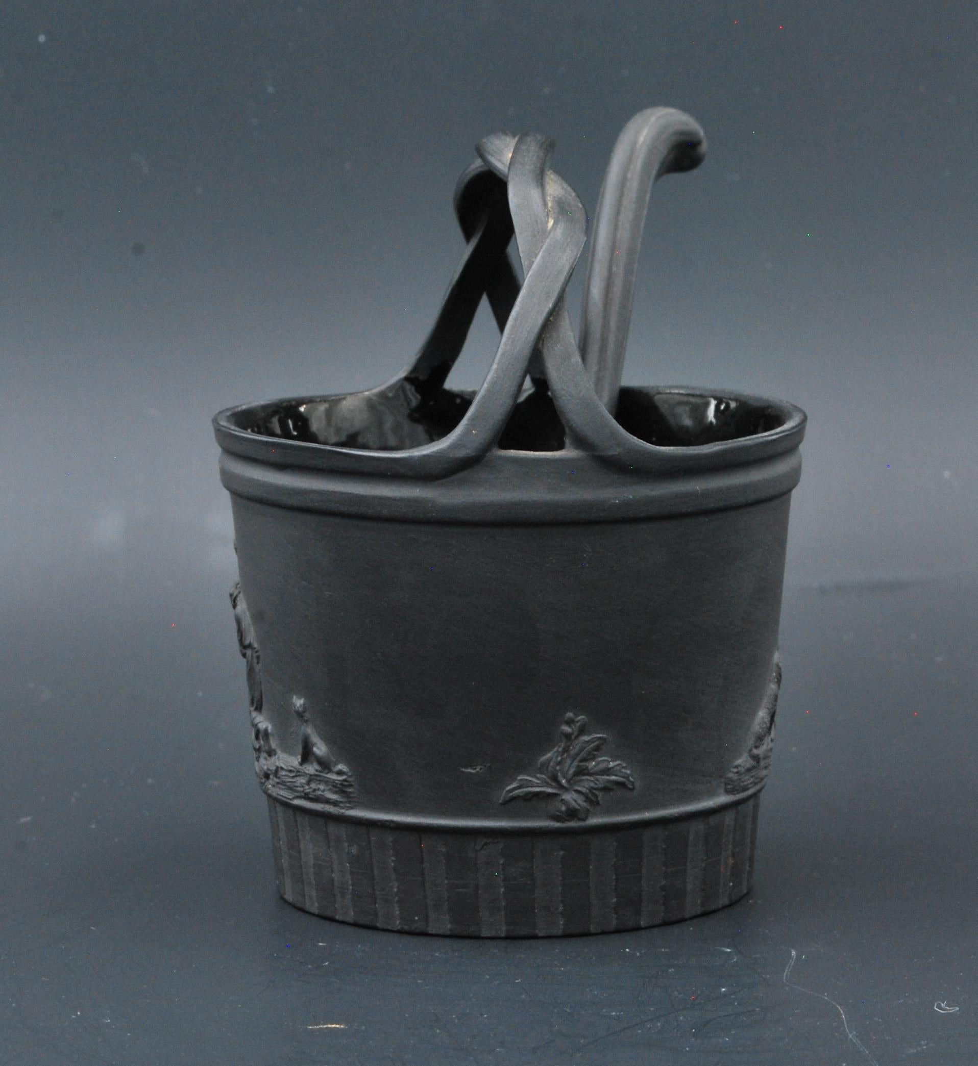 Neoclassical Black Basalt Cream Pail with Ladle, Turner, C1800 For Sale