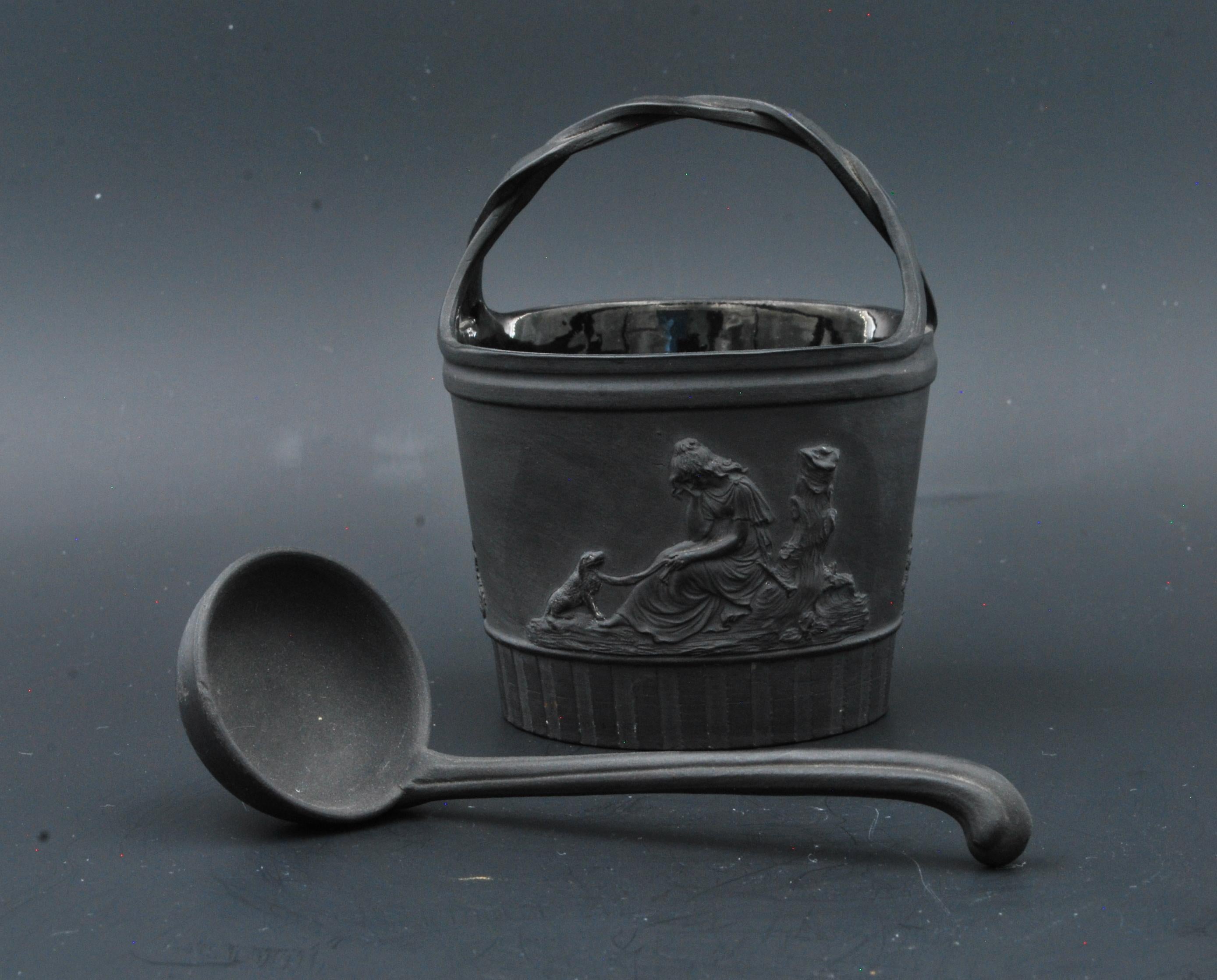 Black Basalt Cream Pail with Ladle, Turner, C1800 In Excellent Condition For Sale In Melbourne, Victoria