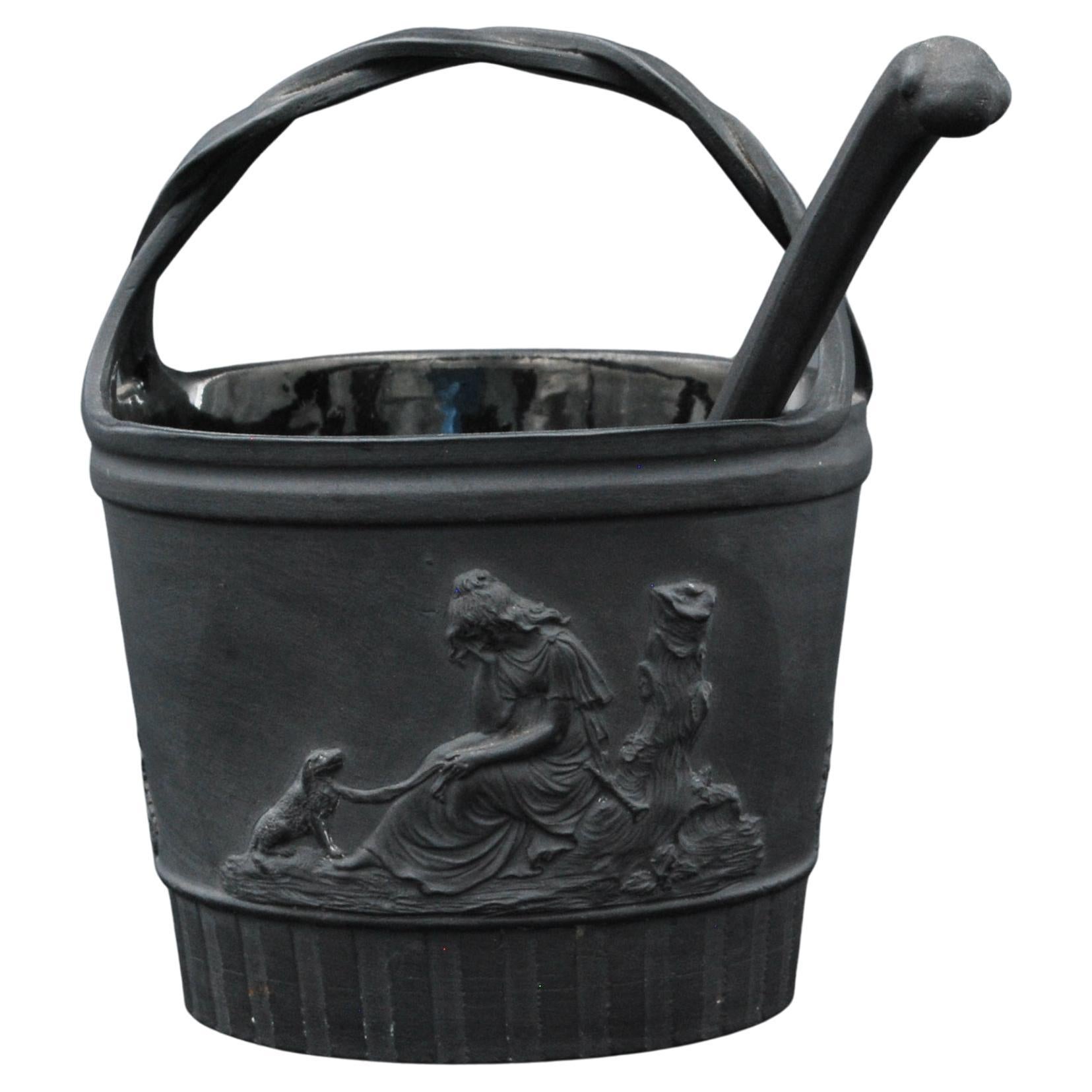 Black Basalt Cream Pail with Ladle, Turner, C1800