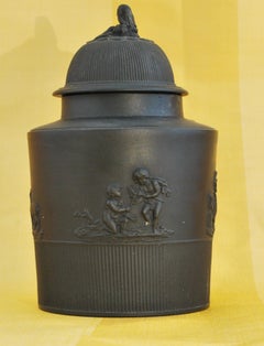 Black Basalt Tea Canister with Applied Decoration, Mayer, C1790