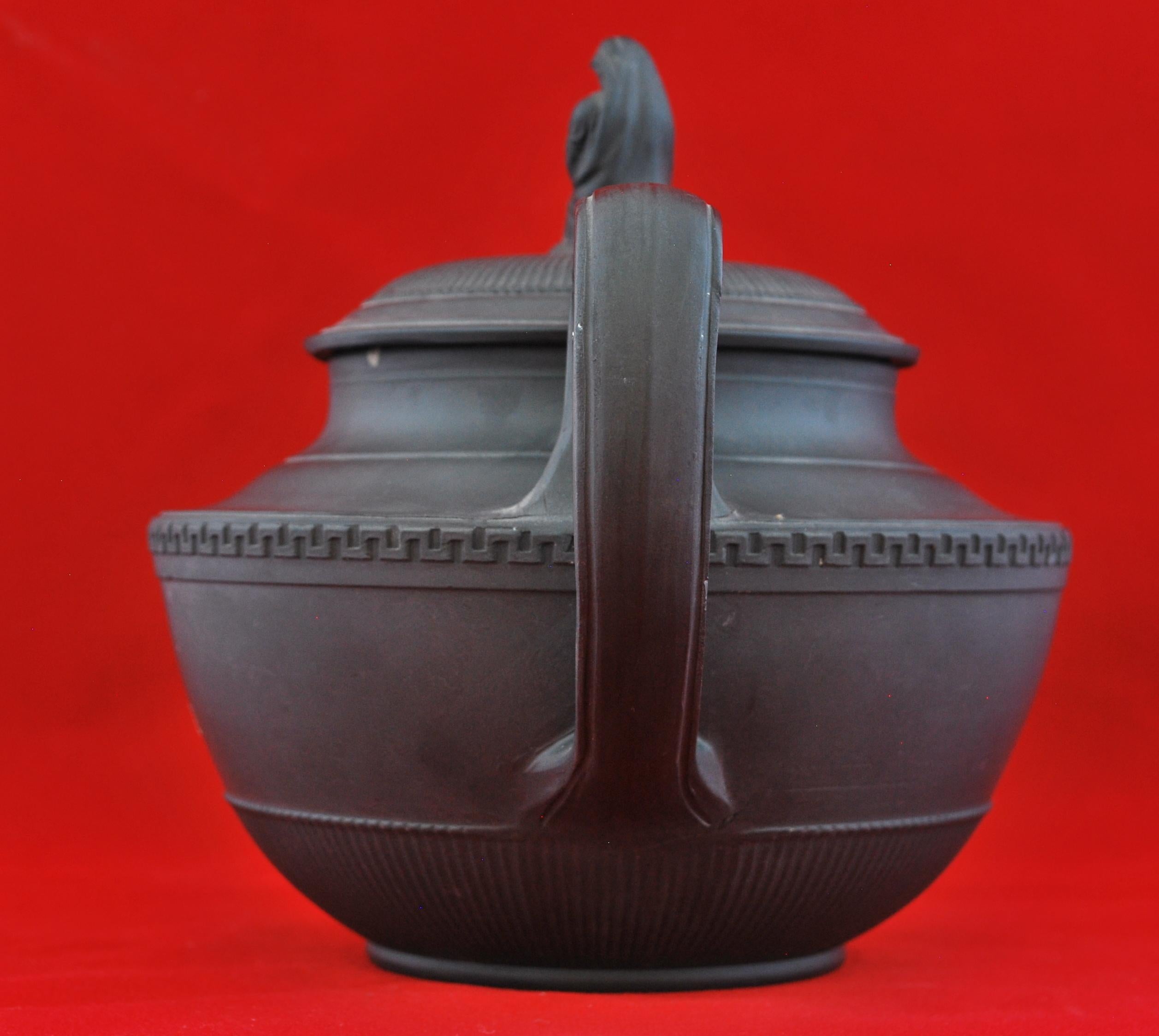 Molded Black Basalt Teapot, Turner, circa 1805 For Sale