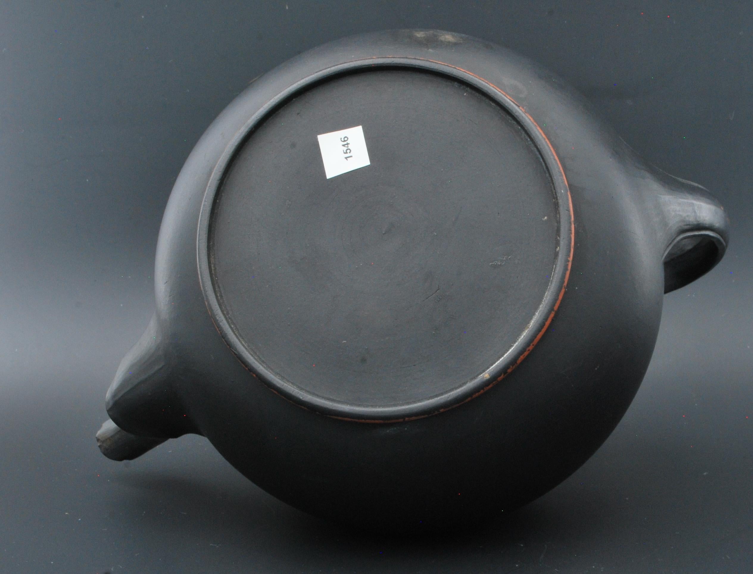 18th Century Black Basalt Teapot with Enamel Decoration, Probably Spode C1800 For Sale