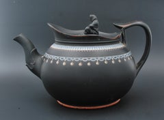 Black Basalt Teapot with Enamel Decoration, Probably Spode C1800