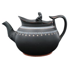Black Basalt Teapot with Enamel Decoration, Probably Spode C1800