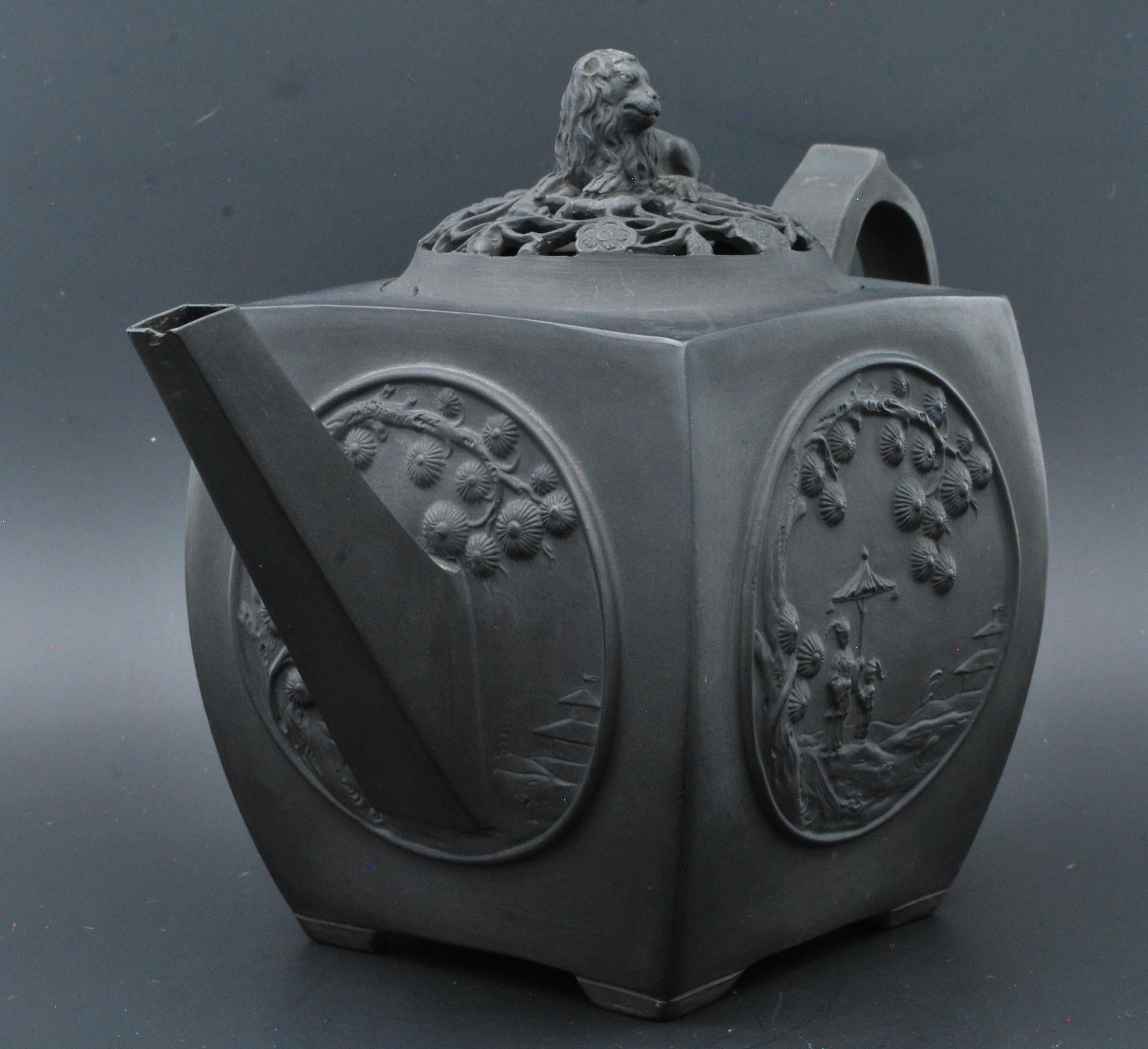 Chinoiserie Black Basalt Teapot with Pierced Lid, Turner, C1790