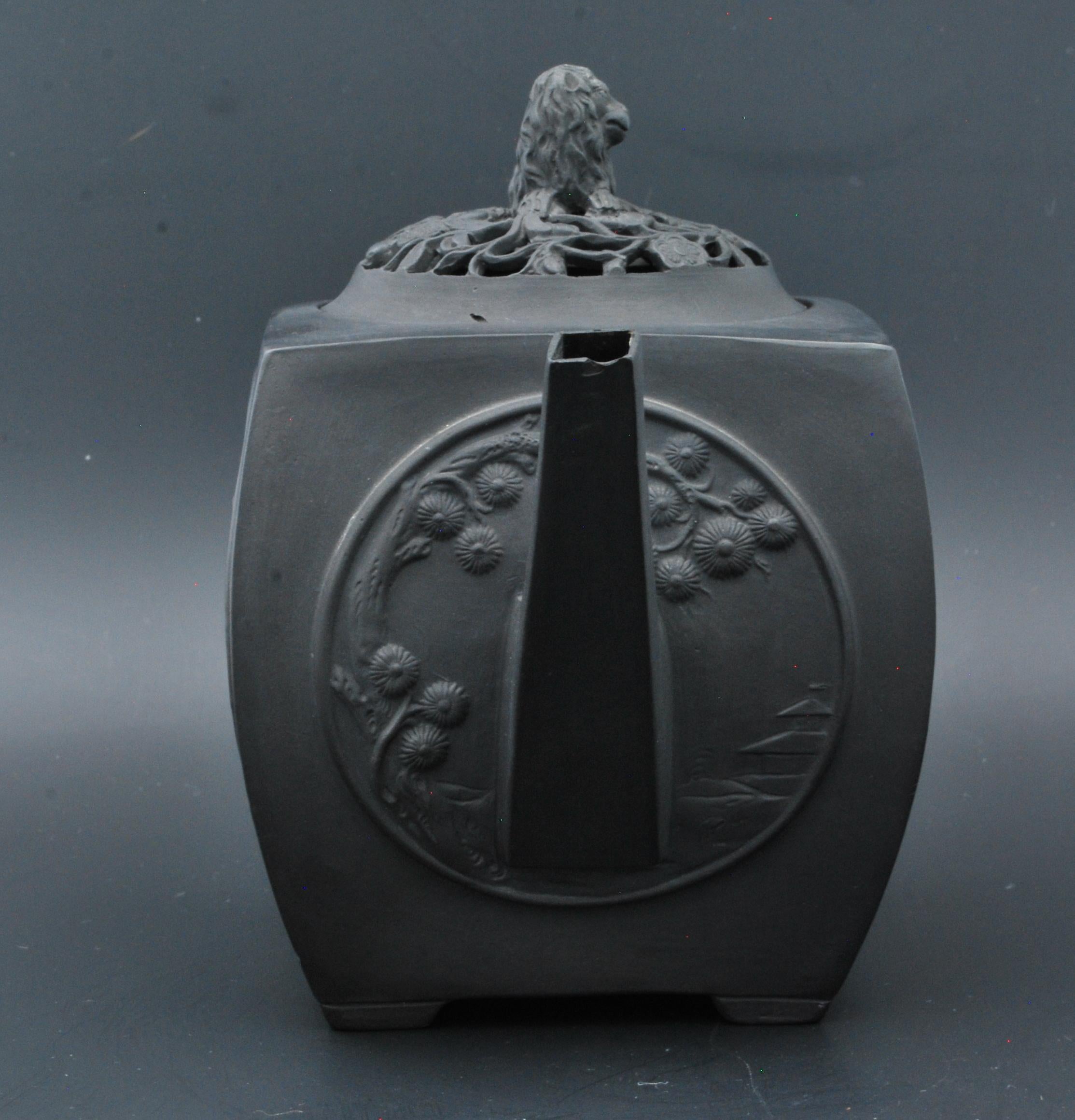 English Black Basalt Teapot with Pierced Lid, Turner, C1790