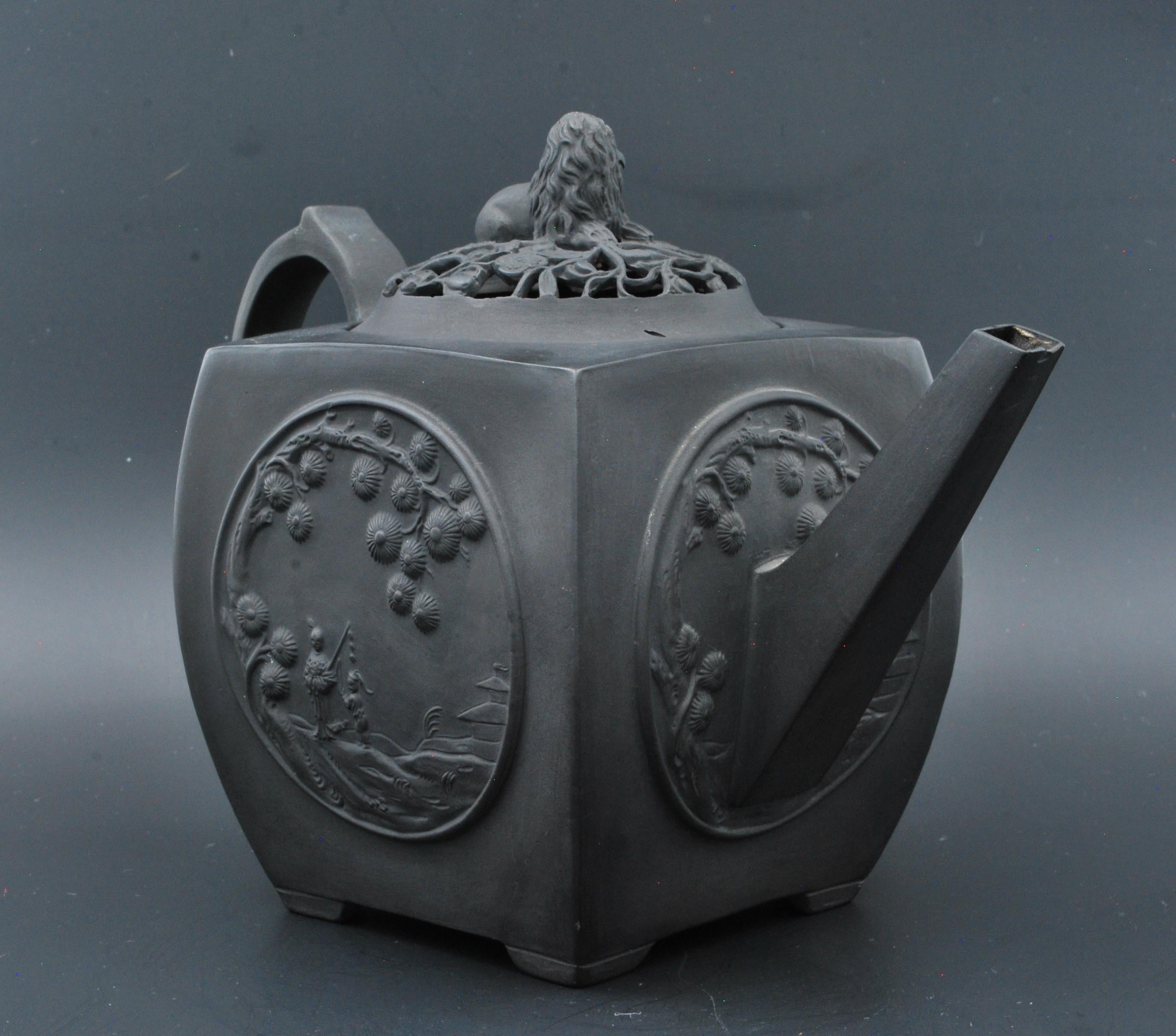 Molded Black Basalt Teapot with Pierced Lid, Turner, C1790
