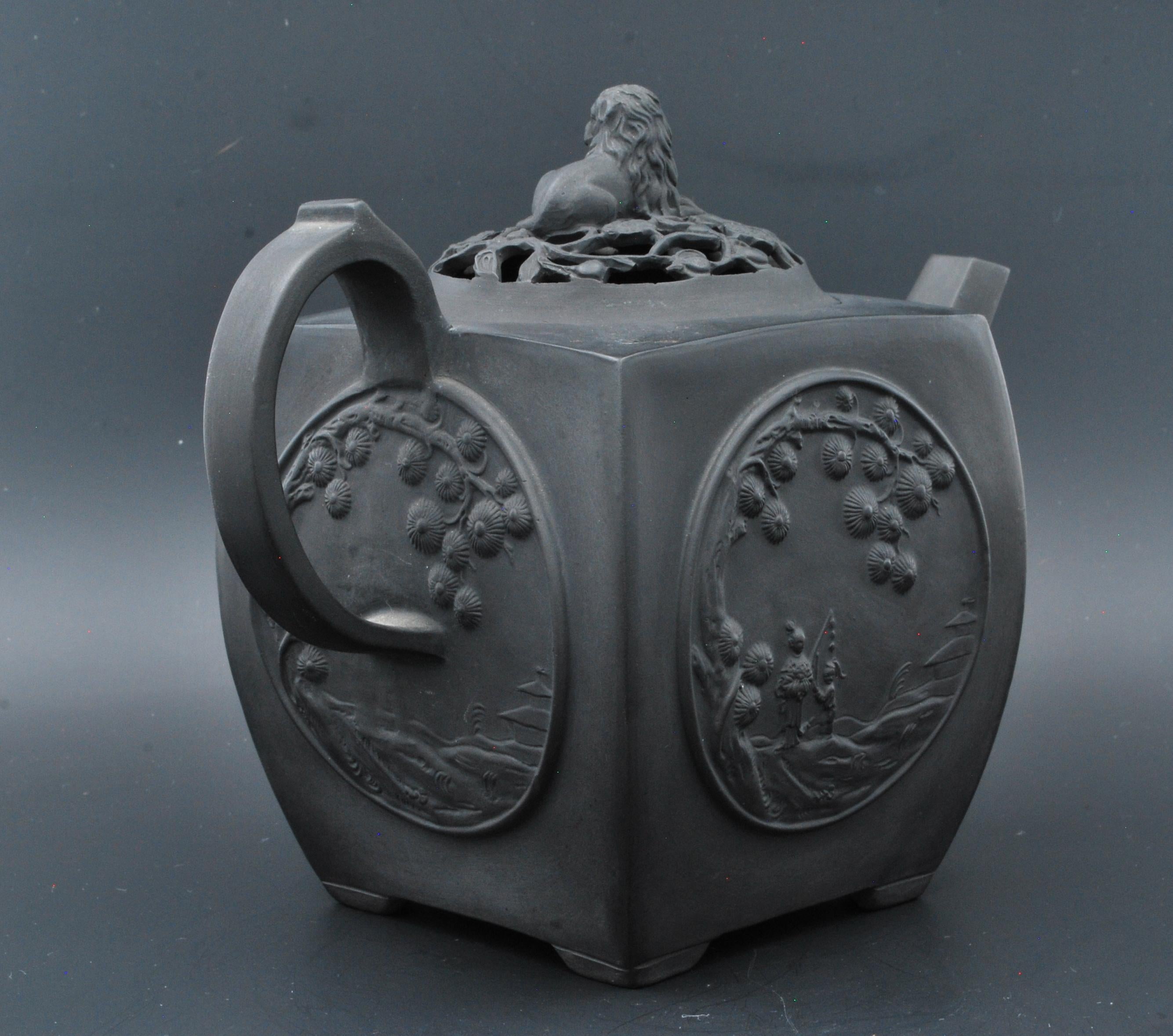 18th Century Black Basalt Teapot with Pierced Lid, Turner, C1790