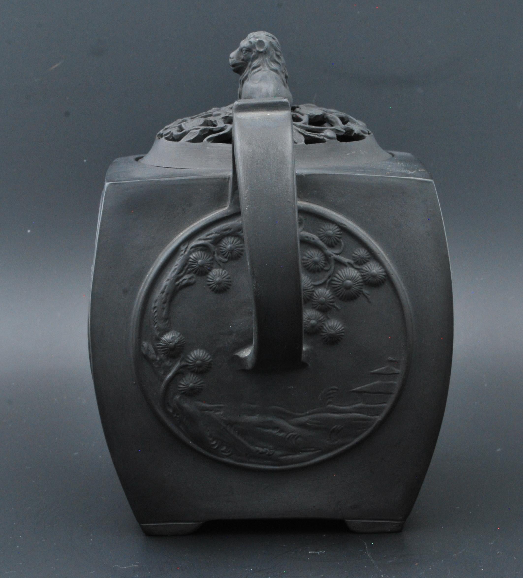 Stoneware Black Basalt Teapot with Pierced Lid, Turner, C1790