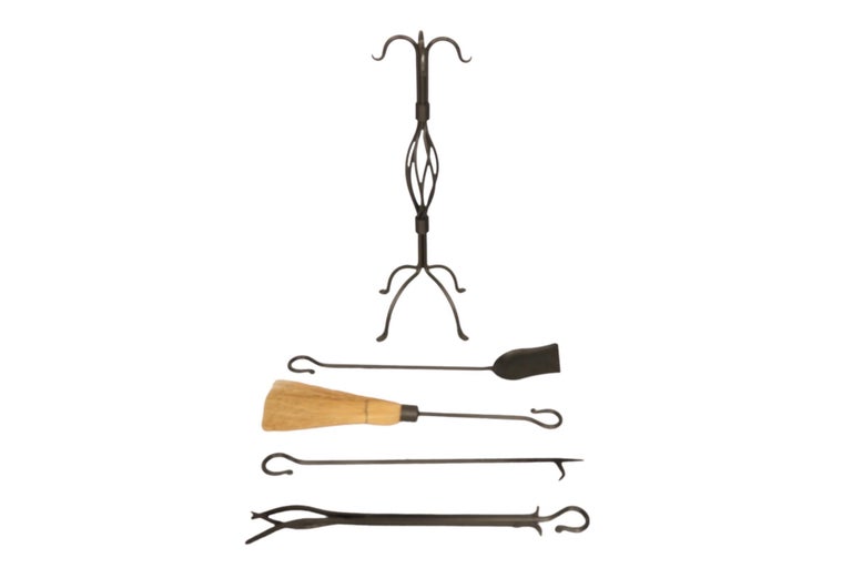 Black Basket Weave Fireplace Tools, 5pcs For Sale at 1stDibs