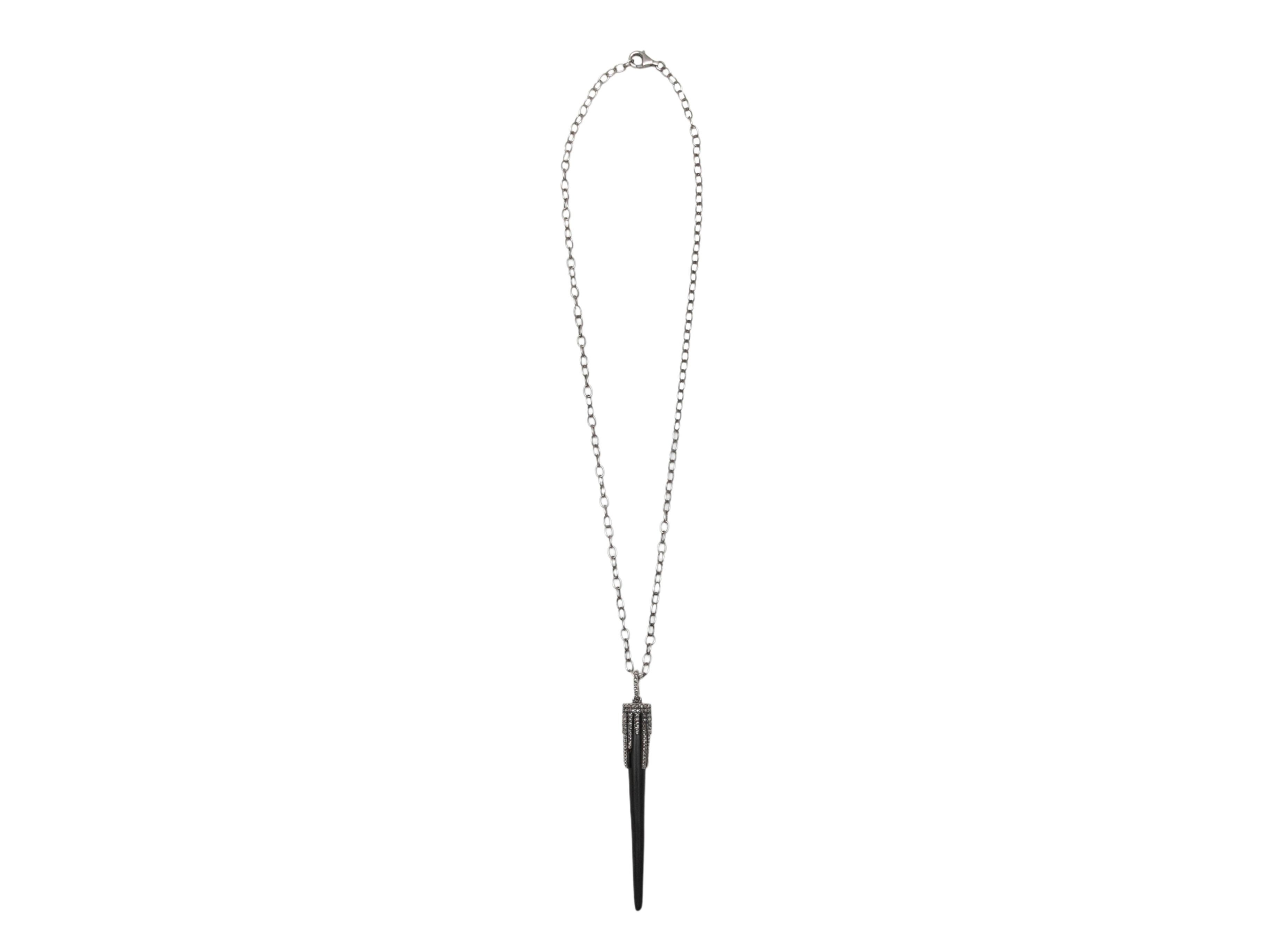 Black carved stone and pave diamond pendant necklace by Bavna. Lobster claw clasp closure. 0.25