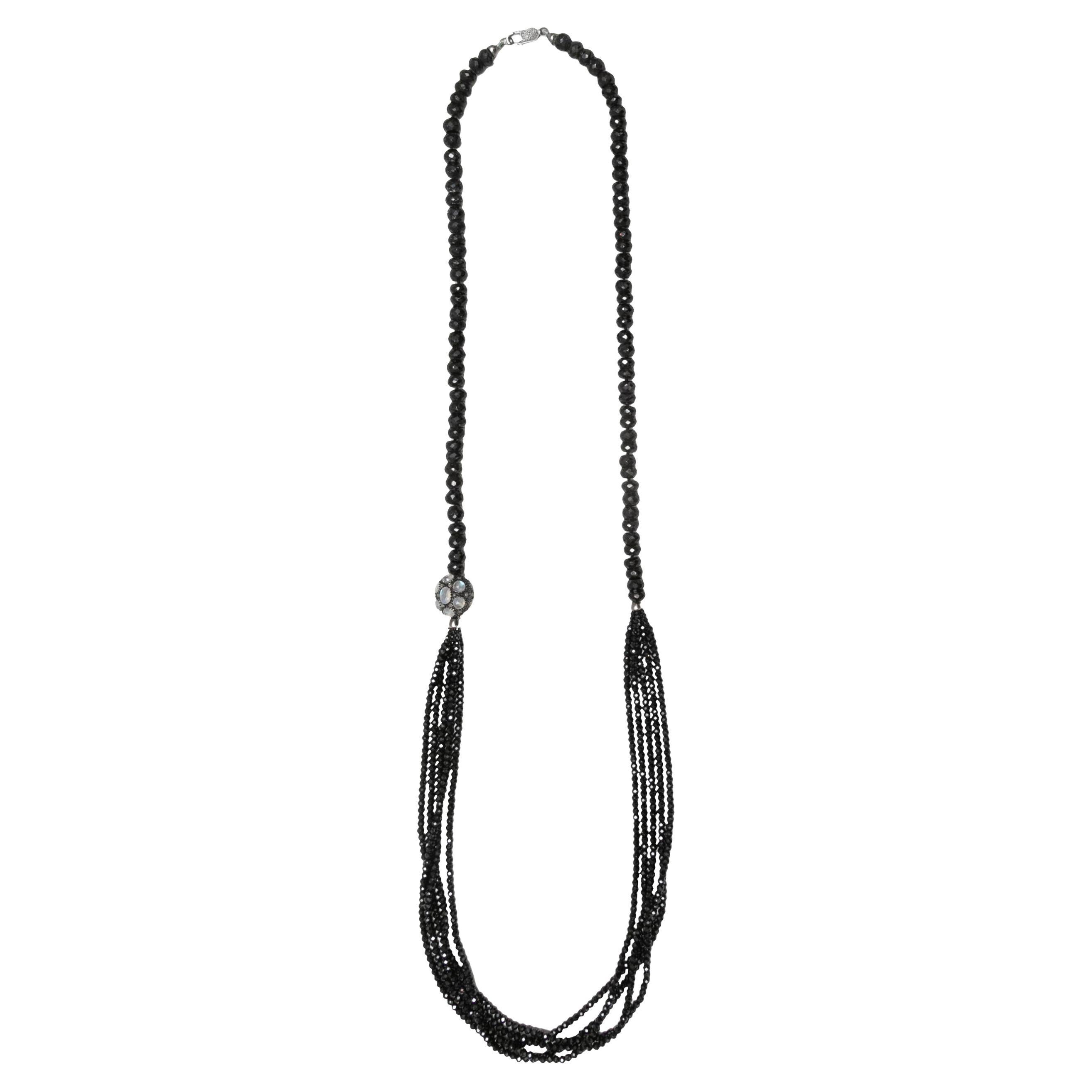 Black Bavna Onyx & Moonstone Beaded Necklace