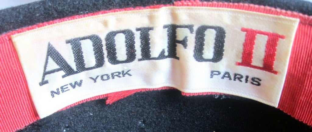 Black Beaded Adolfo Pillbox Wool Hat 1960s Vintage For Sale 2