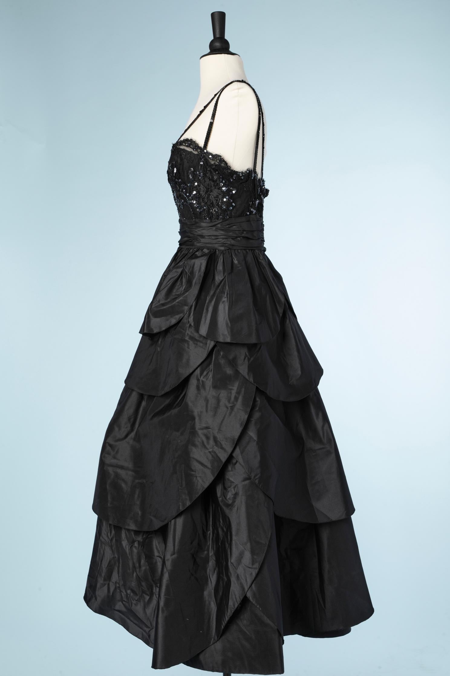 Women's Black beaded and silk taffetas evening dress Loris Azzaro  For Sale