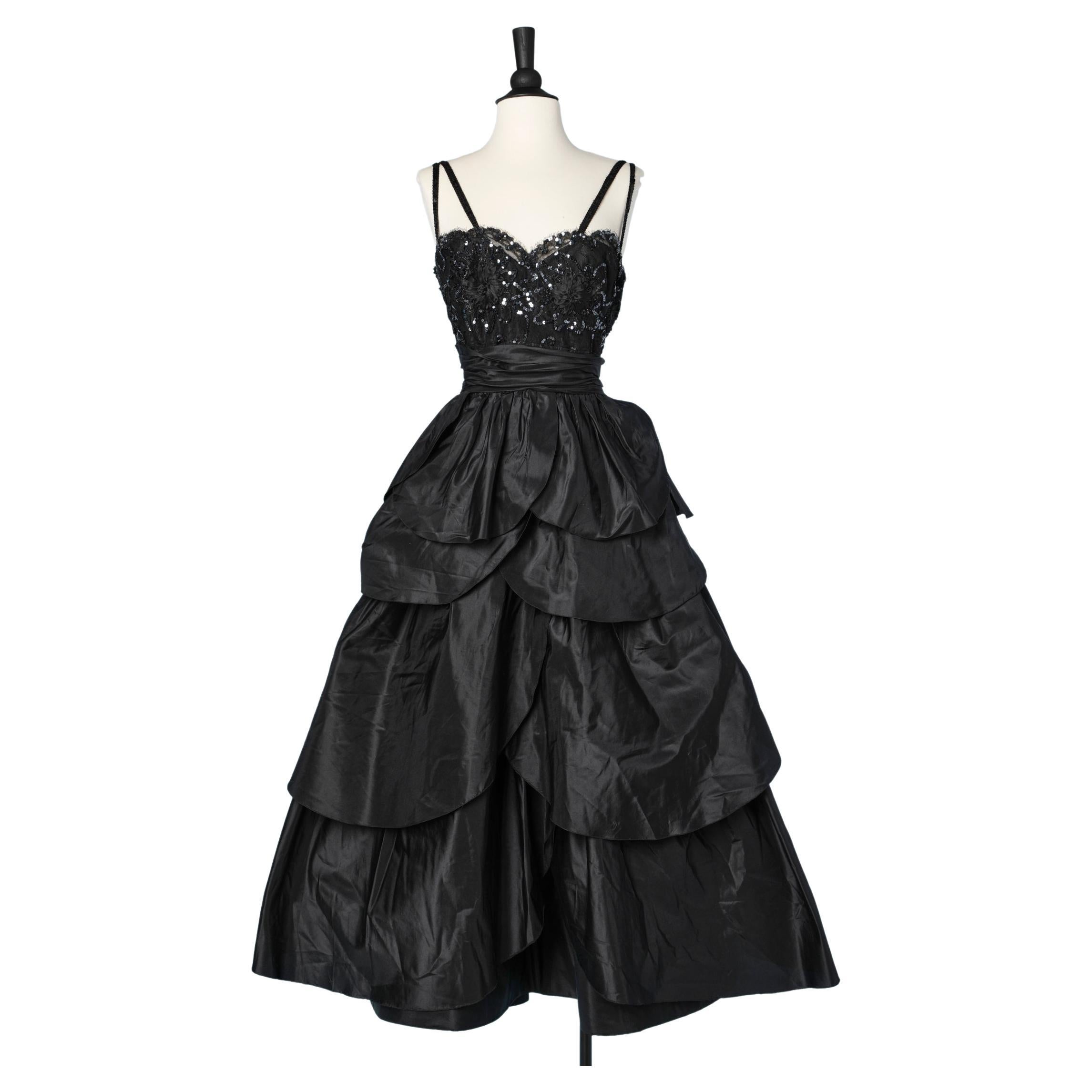 Black beaded and silk taffetas evening dress Loris Azzaro For Sale