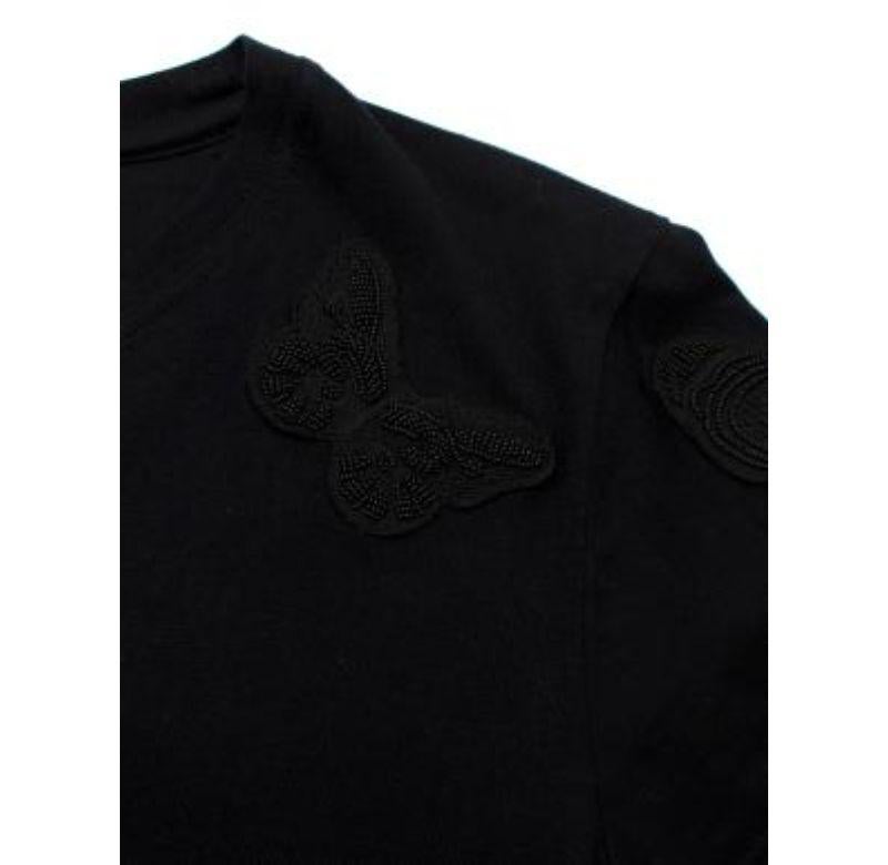 Women's Valentino Black Beaded Butterfly Applique Cotton Jersey T-Shirt - xs For Sale